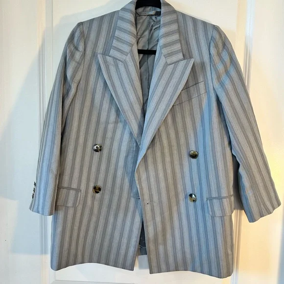 Acne Studios Janny Double Breasted Grey Striped Wool Blazer, size 33